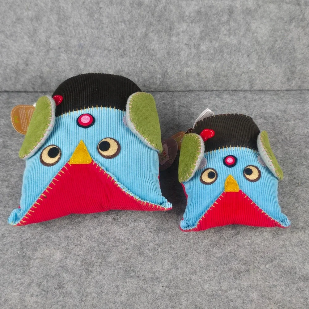 Nook Nook Owl Plush Decor Set Multicolor Corduroy Folk Art Whimsical Handcrafted
